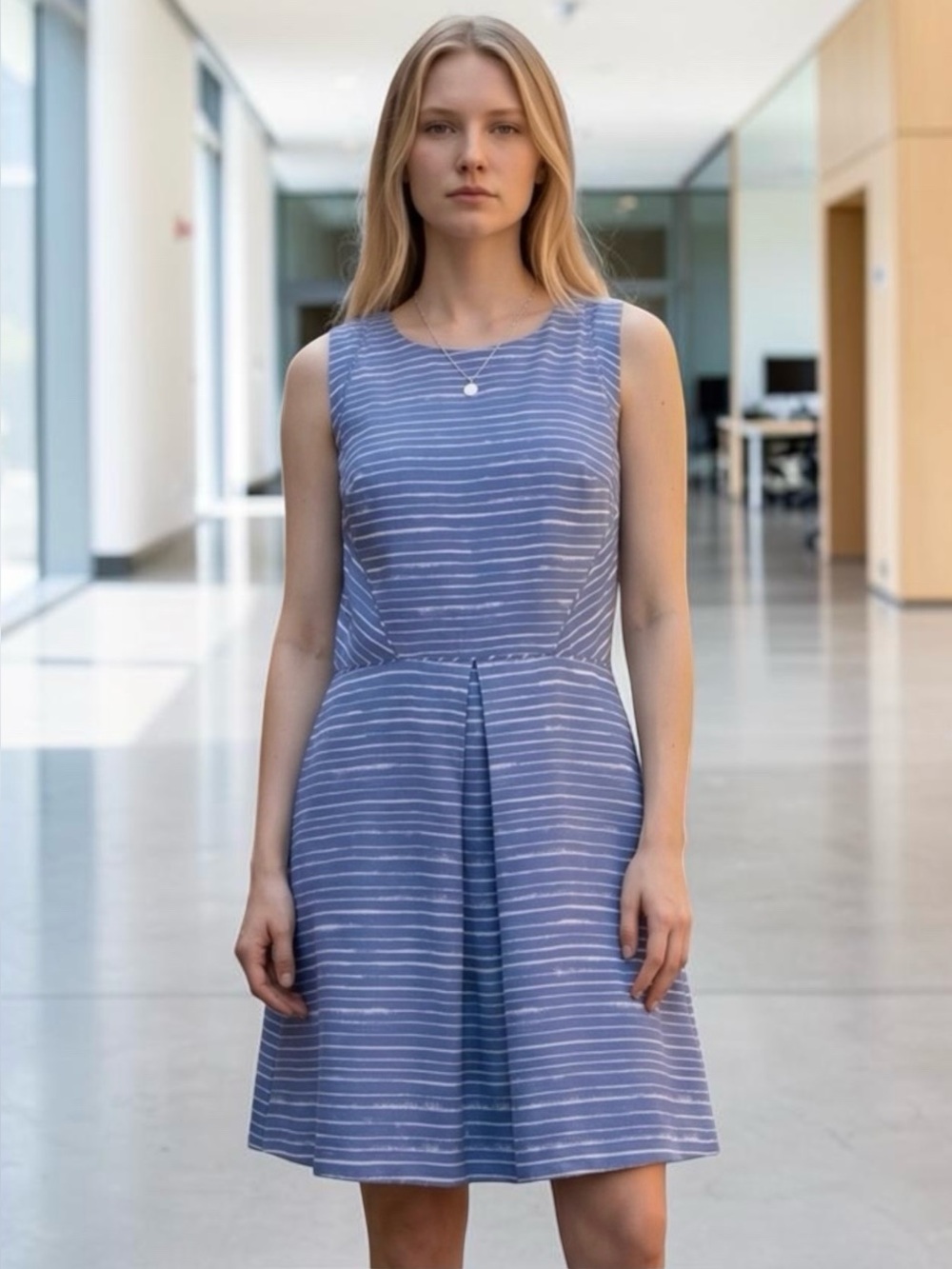 GAP Blue White Striped Cotton Fit & Flare Dress Size 10 Pockets